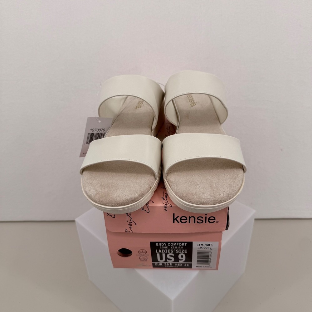 Kensie Endy Comfort Beige Double Strap Slide Sandals Women's Size 9 White Cream